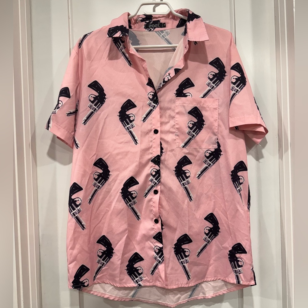 Pink Pistol Button Down Med
